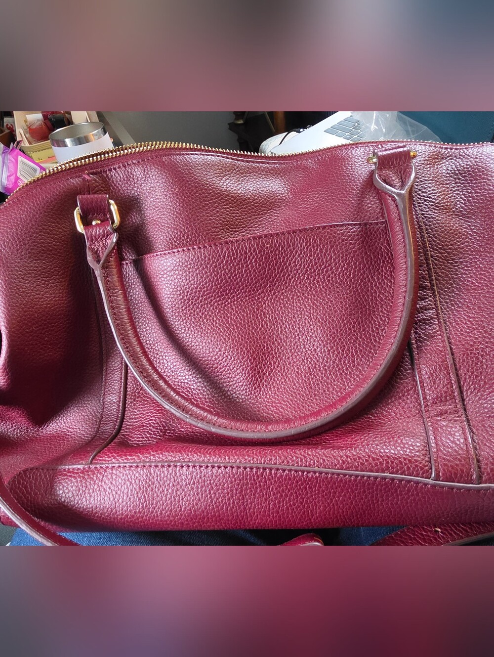 Ora Delphin Women's Burgundy Leather Tote Bag - Classic Carryall. Shoulder Strap